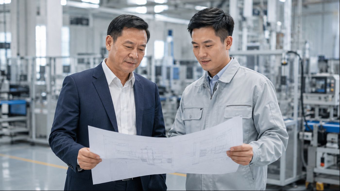 Chuyên viên Hanip 1 cùng doanh nghiệp xem bản vẽ